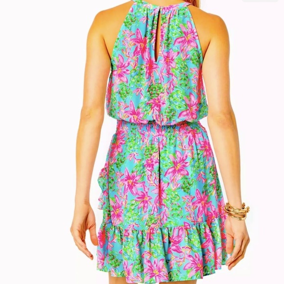Lilly Pulitzer Pamelyn Lileeze Halter dress  Surf blue so Shellegant - Picture 3 of 6